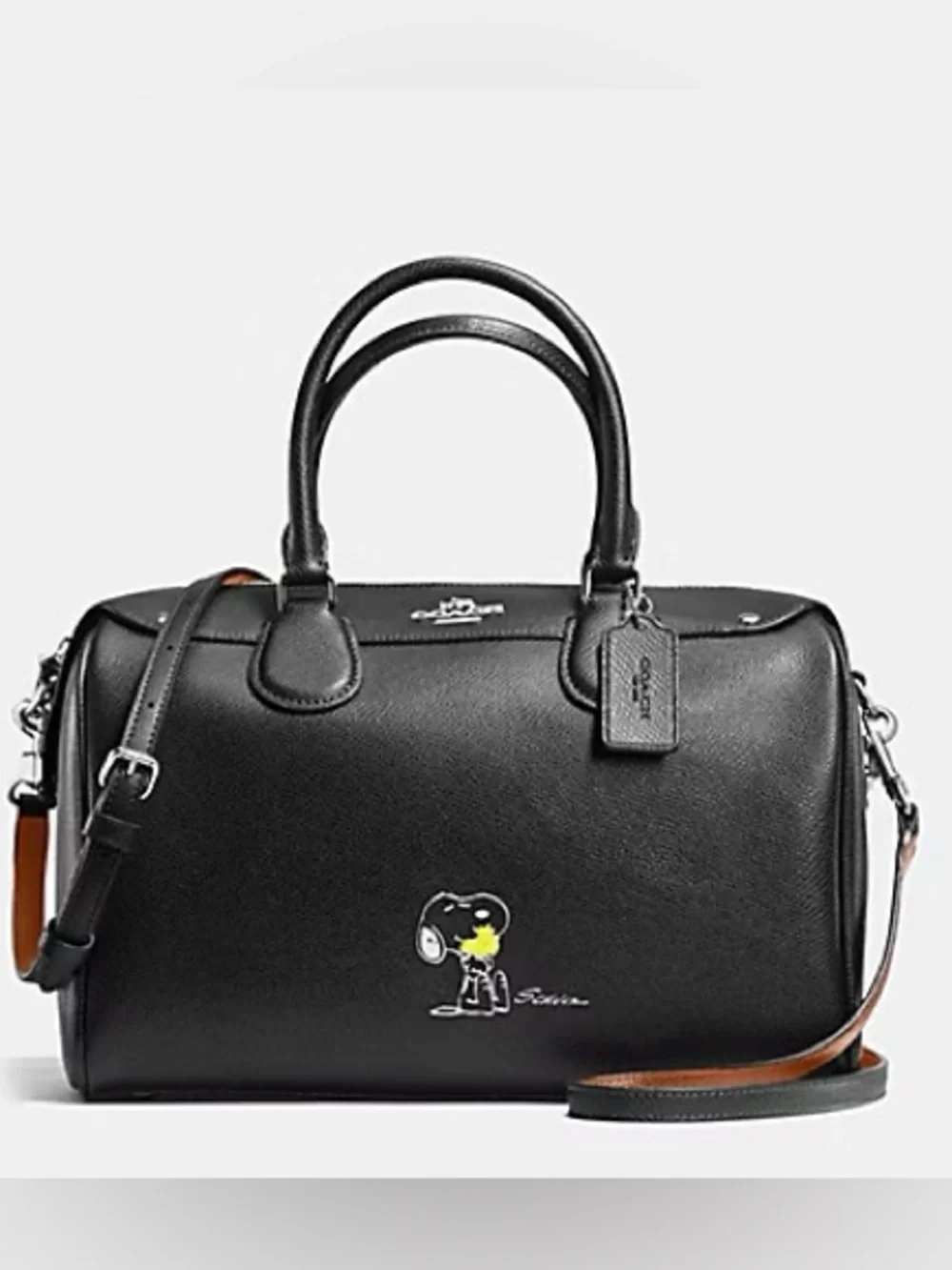 🛍️🛍️ NWT COACH X PEANUTS MINI BENNETT SATCHEL IN CALF LEATHER  SILVER/BLACK 🛍️🛍️